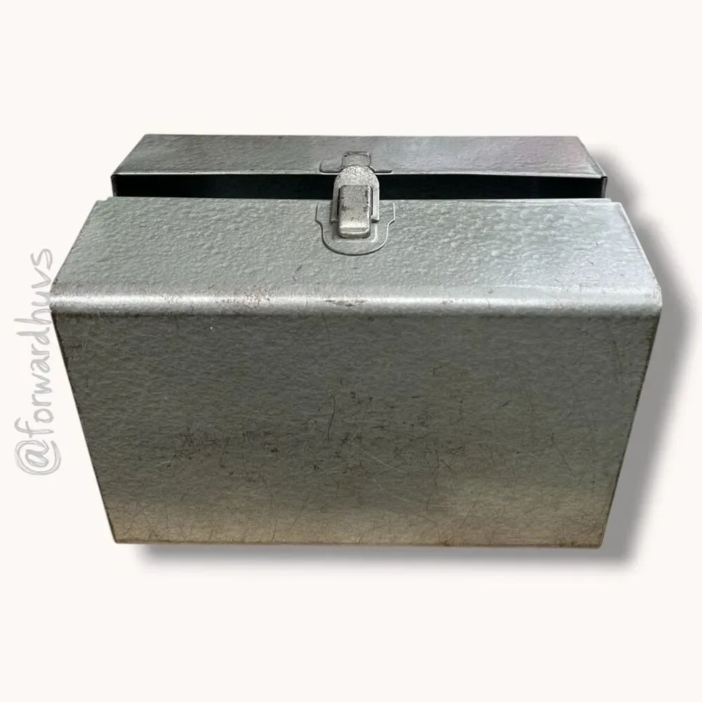Vintage Engelsor Metal Recipe File Box Index Card Organizer Tin USA Gray